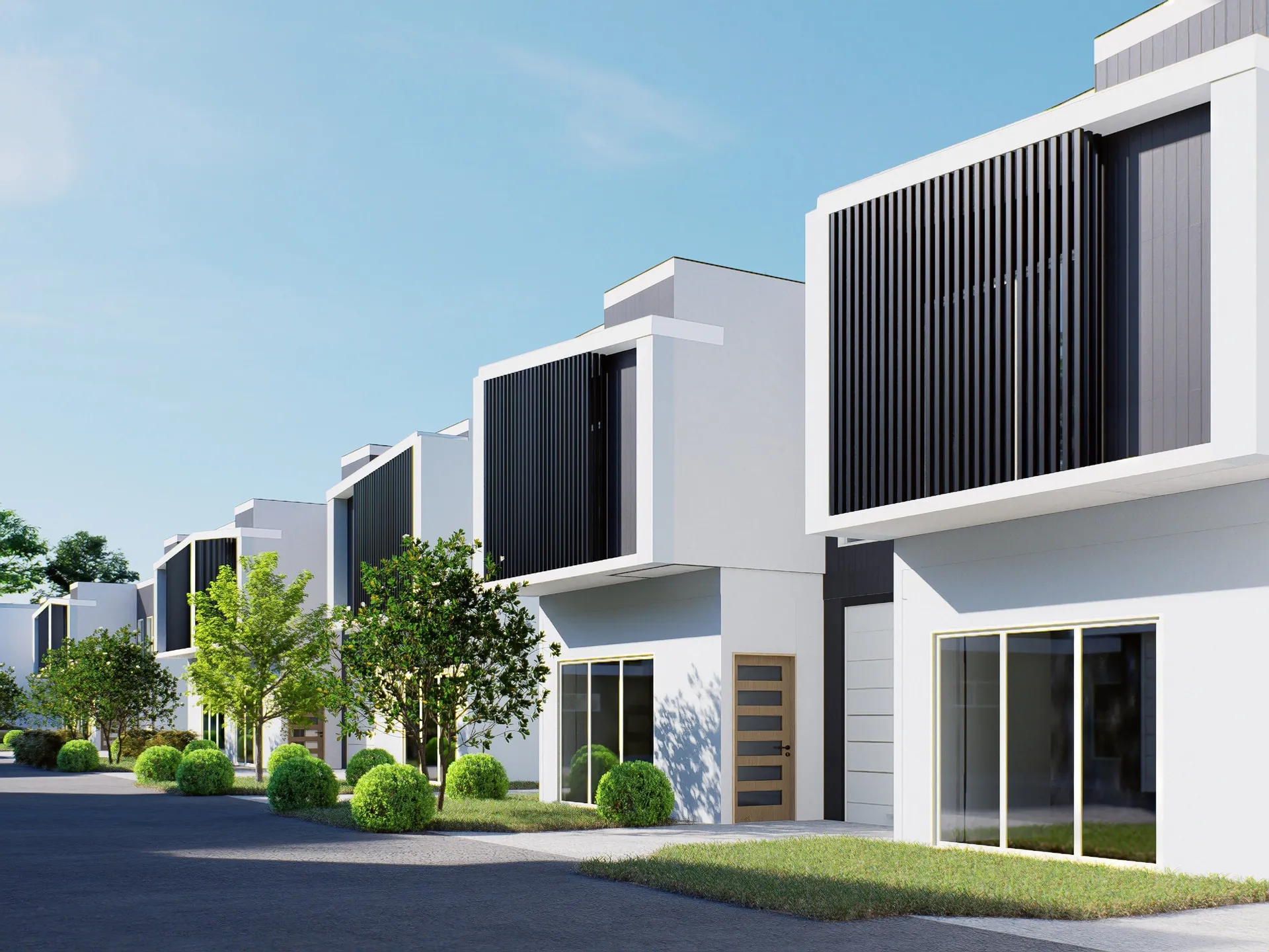 Kailasha — streetscape of the 19 townhouse estate at Drayton