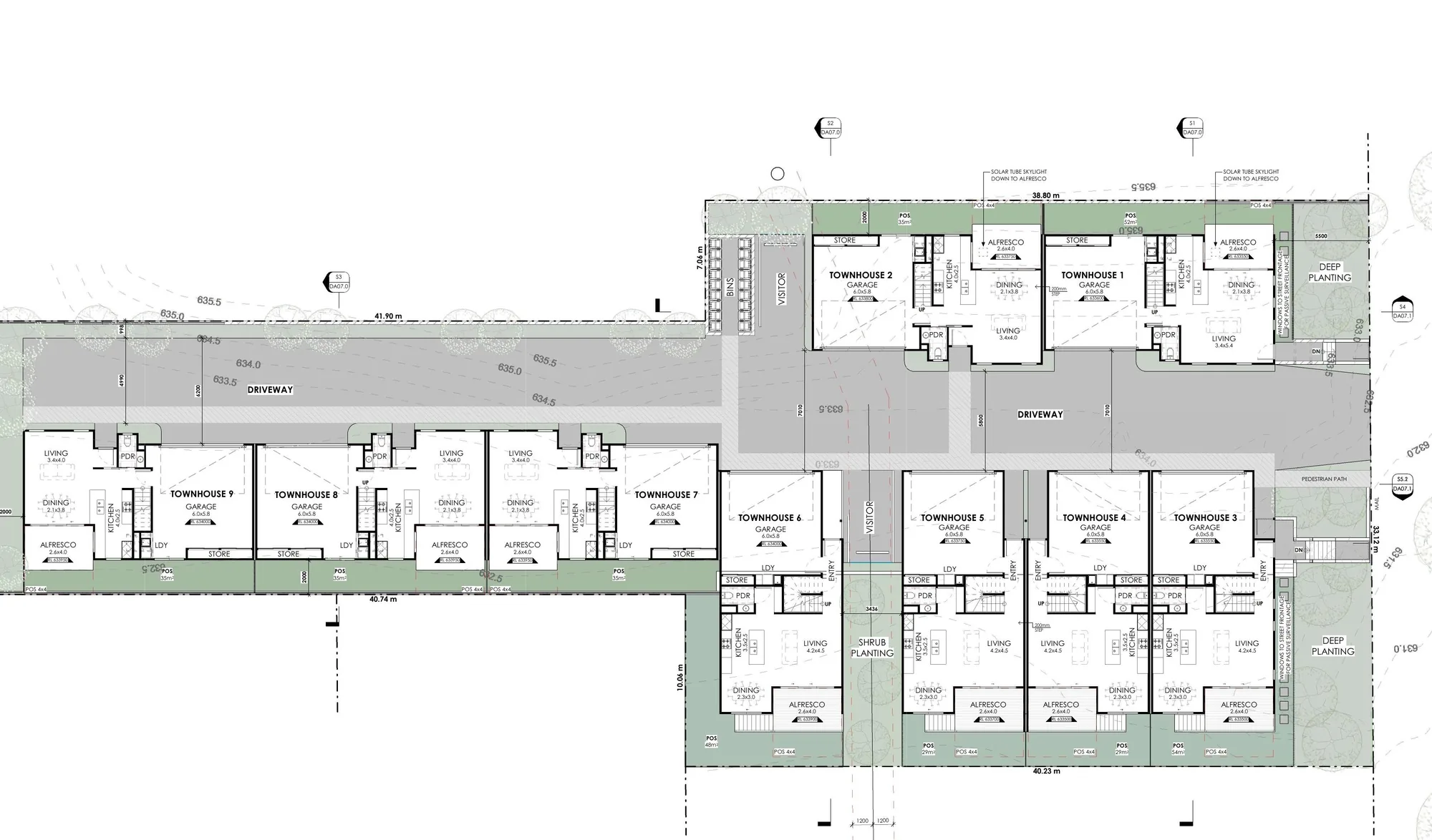 Santosh site plan showing nine townhouses on the Stephen and West Street corner