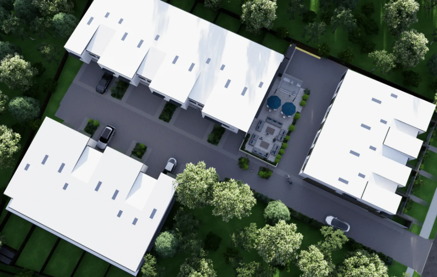 Aerial masterplan across three residential clusters