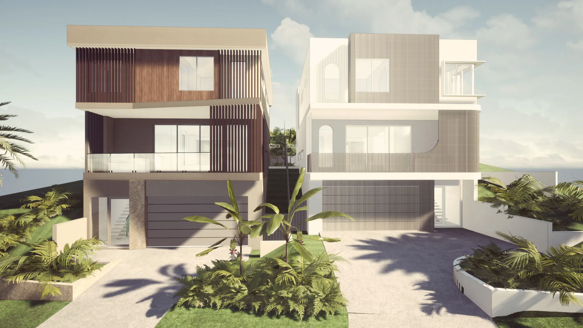 Shiv and Shakti — front elevation of two luxury homes at 7 Roseglen Street, Greenslopes